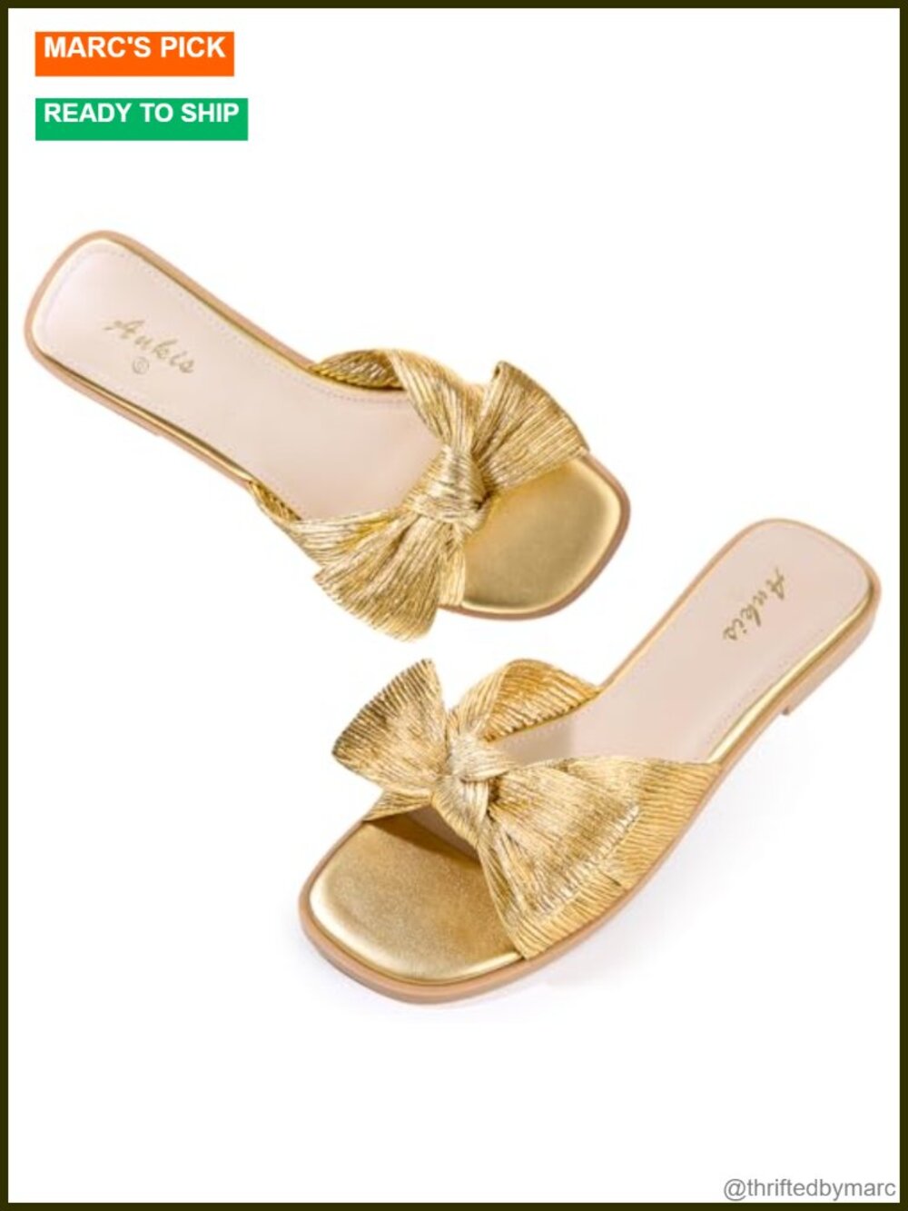 Women's Pleated Bow Flat Sandals Square Open Toe Dressy Slides